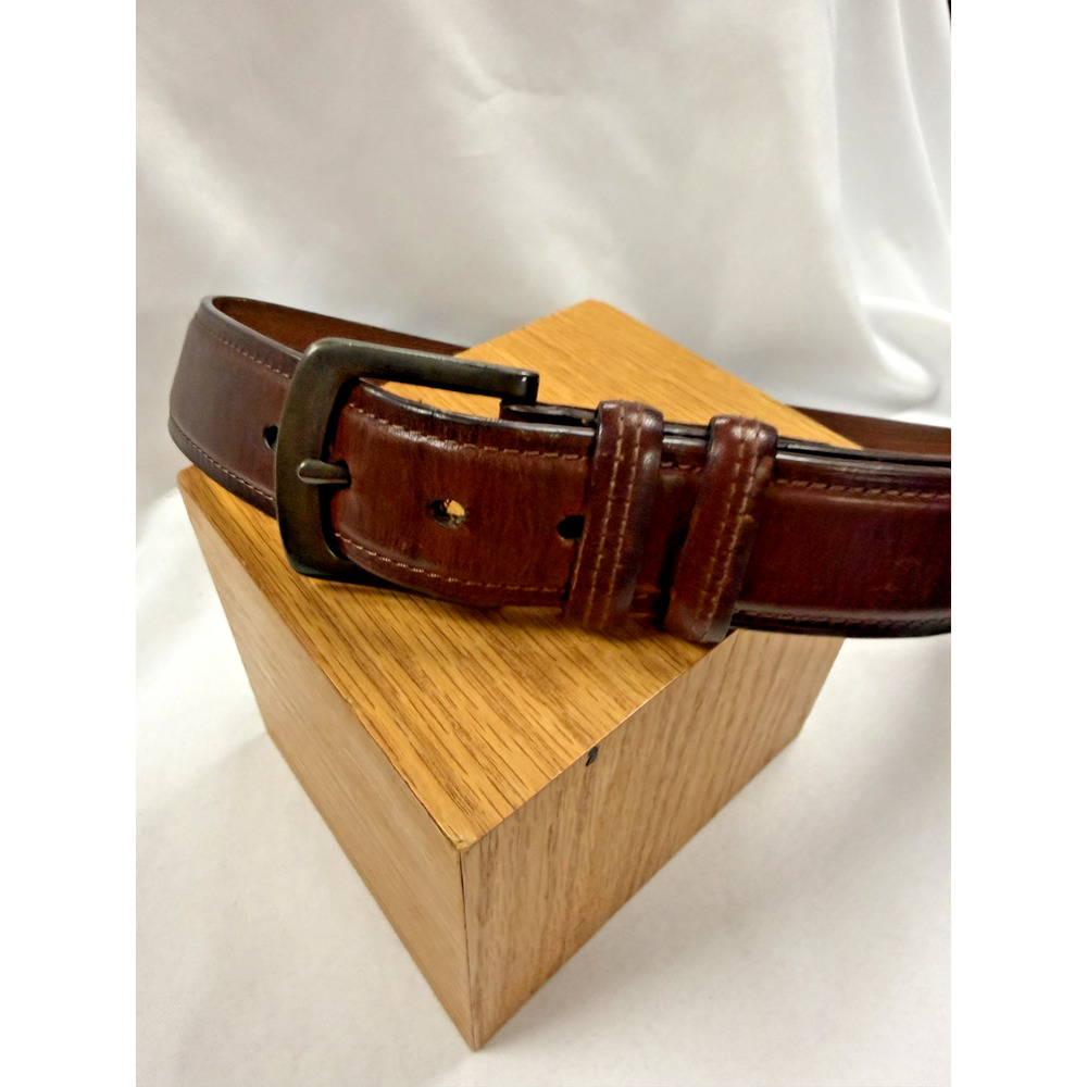 Genuine Leather Belt Brown Classic Dress Casual Dark Bronze Buckle 36